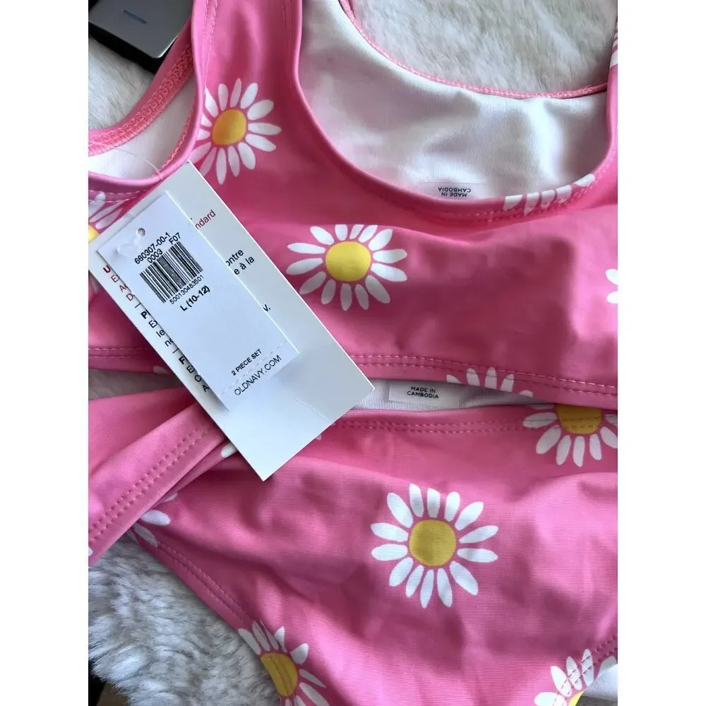 Old Navy Girls' Daisy Print Tie-Knot Bikini Swimsuit Size L